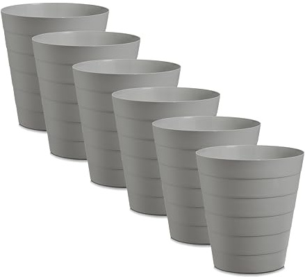 Basera Papierkorb Mülleimer 13,5 Liter Fassungsvermögen, 6er Set (grau) | 29 x 29 x 30 cm, Kunststoff, Rund, Für Büro, Bad, Jugendzimmer & Kinderzimmer