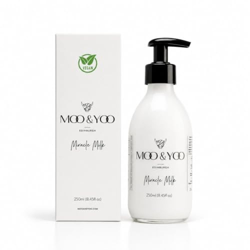 Moo & Yoo Miracle Milk Leave-In Conditioner | Professional Salon Heat Protectant & Detangler for Dry, Damaged, Frizzy & Colour-Treated Hair | Marula Oil & Wheat Protein | Vegan | 250ml Glass Bottle