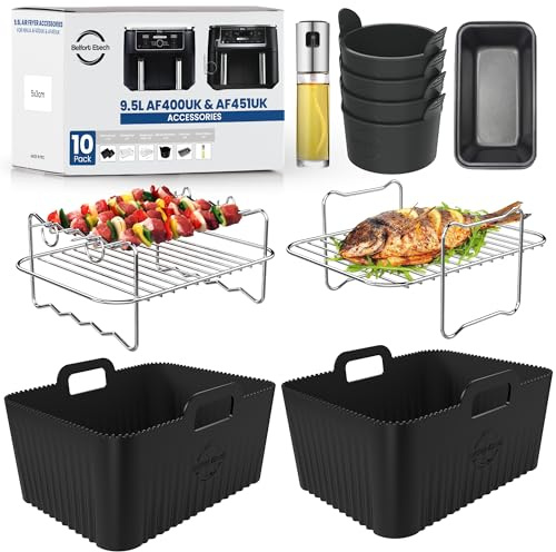 Premium 10 Pcs Accessories for Ninja AF400UK & DZ400UK Accessories | 10 PCS Air Fryer Accessories | 0.8mm Ridges for Air Flow, 2.5mm Thick, Dishwasher Safe | Specially Designed for 9.5L Dual Air Fryer