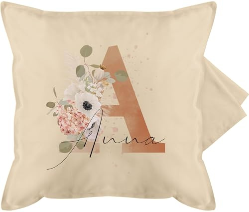 Kissenbezug - Initialen - Watercolor Anfangsbuchstabe I Geschenk mit Initiale Geschenke - 50 x 50 cm - Beige Natur - Buchstaben Kissen a buchstabenkissen Buchstabe Name Polster namenskissen