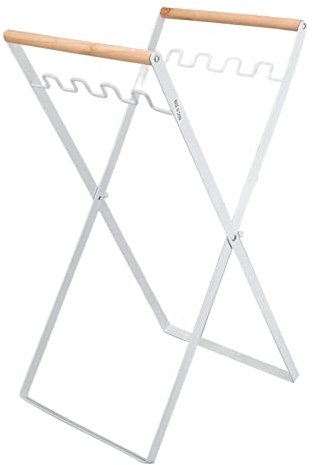 Support de Sac Poubelle, Support en Fer avec Poignée en Bois D'hévéa, Support de Sac Poubelle Portable Pliable D'apparence Plate pour Une Utilisation Intérieure et Extérieure,