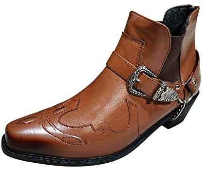 Generisch Shoes Men Black Formula Chunky Heel Men Short Buckle Fashion Pointed Boots Boots Belt Men's Boots Shoes Black 42 Men, Yellow, 42 EU, lemon tree, 9 UK