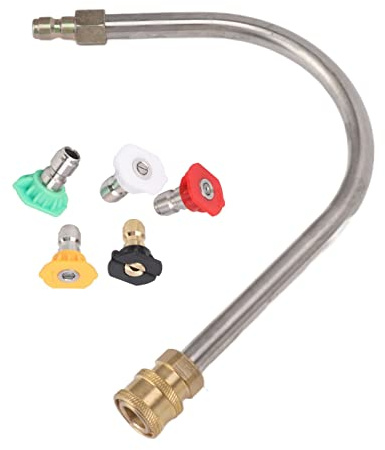 Pressure Washer Extension Wand Rod Curved Power Washer Lance for 1/4 Inch Quick Connect Stainless Steel Solid Brass