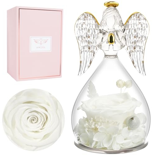 Miofula Ewige Rose Geschenke für Frauen,Engel Figur Geburtstagsgeschenk für Mama,Blumen Schutzengel Frauen Geschenk,Infinity Rosen Geschenke für Mama Mutter Oma Freundin Geschenk Jahrestag Weihnachten