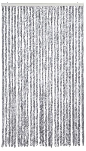 Ailgely Flauschvorhang Chenille 120 x 220 cm, Türvorhang aus Chenille Fliegenschutz Insektenschutz Camping Insektenschutz für Camping Wohnwagen Weiß und grau