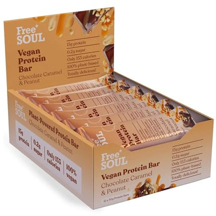 Vegan Protein Bars 12 x 50g | Plant Based Chocolate Protein Bars | Delicious Dairy Free, Low Sugar, Low Carb Bars | Sucralose Free, Gluten Free | 15g of Protein per Bar | Free Soul