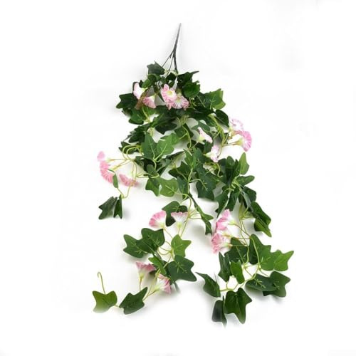 Beautiful and Realistic Artificial Fake Hanging Flowers Vine, Suitable for Various Occasions, Easy to Clean and Hang, Winter Jasmine and Morning Glory Style (Morning glory Red)