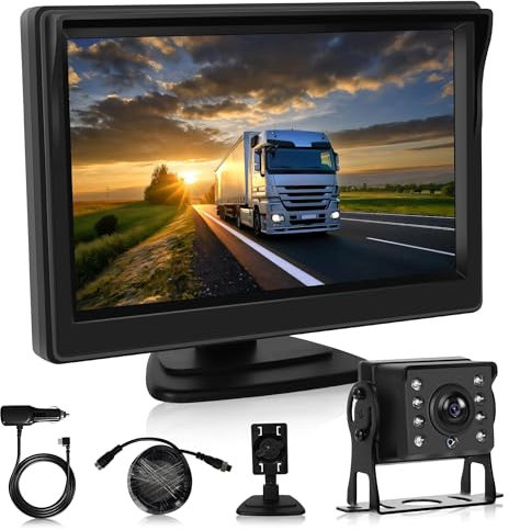5 inch Backup Camera System with Digital Signal, IPS Screen Car Backup Camera Waterproof Night Vision License Plate Rear View Camera for Car Travel Trailer Truck Camper Bus Van Pickup