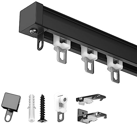 Binario scorrevole da soffitto o parete, 300 cm, in metallo, per tutte le tende, funziona con rulli, occhielli e tende plissettate