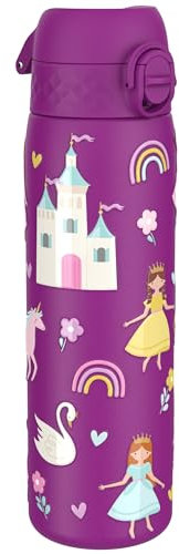 ION8 Lightweight Steel Water Bottle, 600 ml/20 oz, Non-Insulated, Leak Proof, Easy to Open, Secure Lock, Dishwasher Safe, Flip Cover, Fits Cup Holders, Carry Handle, Metal Water Bottle, Princess