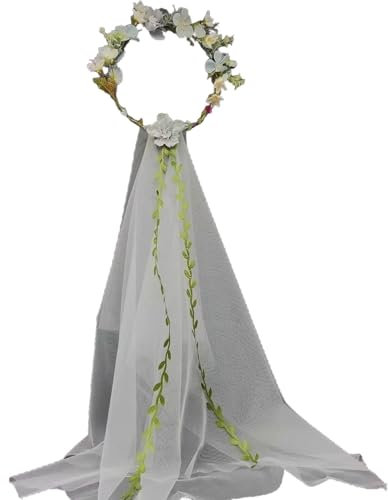 Whakano Boho Girlande Schleier Braut Damen,Kommunion Stirnband,Hochzeitskleid,Kopfschmuck,Kleid Accessoires Schleier für Bräute,für JGA Junggesellinnenabschied Hochzeit Hen Party,Blau