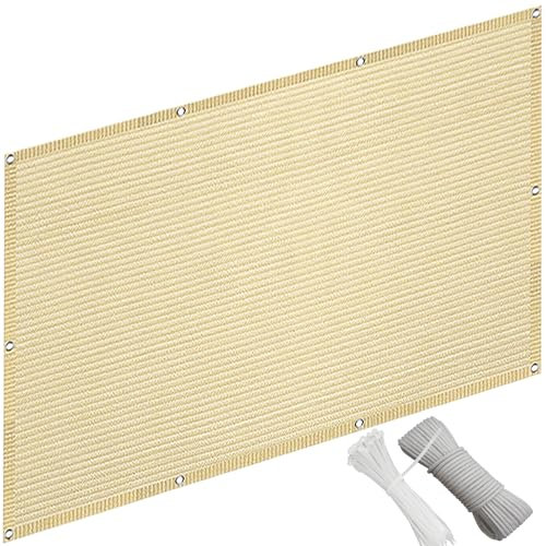 QINLIQIN Wave Shade Sails 1.2 x 4.5 m Garden Screening Balcony Cladding Windproof Anti-Peeping with Eyelets, Nylon Cable Ties and Cord for Outdoor Pool, Porch, Railing, Cream Color