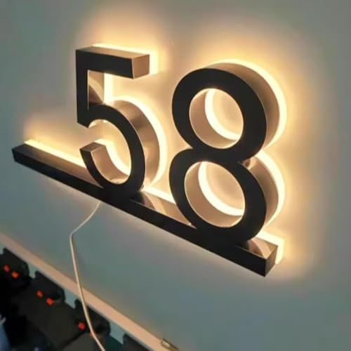 Numéros de maison à LED personnalisés, numéro d'adresse lumineux, numéro de porte rétroéclairé en métal, panneau rétroéclairé en métal (2 chiffres, 16 cm)
