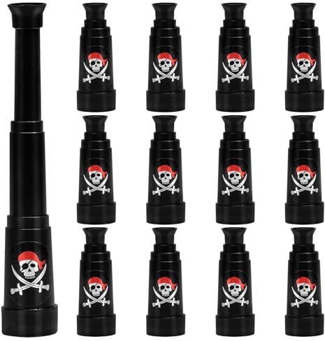Children's Telescope Pack of 12, Extendable Pirate Telescope Children for Pirate Party, Children's Birthday & Treasure Chest Children's Birthday, Robust Telescope for Pirates Party Bags, Children's