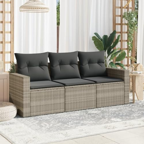 HaoChrymec 3-TLG. Garten-Sofagarnitur mit Kissen, Hellgrau, PE-Rattan, Modular, Stauraum mit Wasserfestem Beutel, Gartensofa Set, Balkon Sofa, Outdoor Couch, 55 x 62 x 69 cm