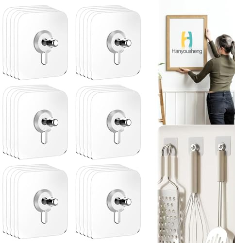 Hanyousheng 30 Stück Selbstklebende Bildaufhänger, Transparent - 5KG Tragkraft Pro Haken, Bilder Aufhängen Ohne Bohren, für Bilderrahmen, Poster, Fotos, Gemälde, Wanddekoration