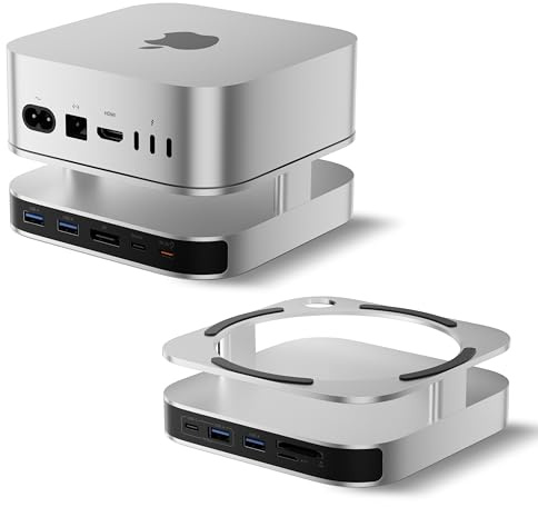 BENFEI Dock para Mac Mini M4, Soporte para Mac Mini M4 con Caja para SSD NVMe, Hub DisplayPort 4K para Mac Mini M4 y M4 Pro (2024), 10 Gbps 1 x USB‑C y 1 x USB‑A 3.2, 5 Gbps 3 x USB‑A 3.0, SD/TF