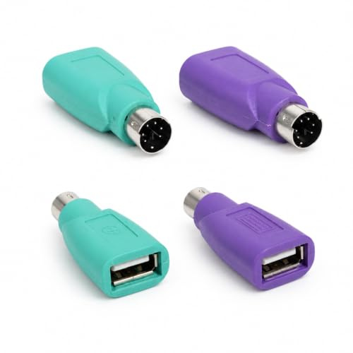 4 PCS Adaptadores USB a PS/2, Unidades para Adaptador de Teclado y Ratón, PS2, Adaptador USB a PS2, Adaptador de Ratón Plug & Play Mini DIN 6 para PC Retro, Verde/Morado, Adaptador de Conexión