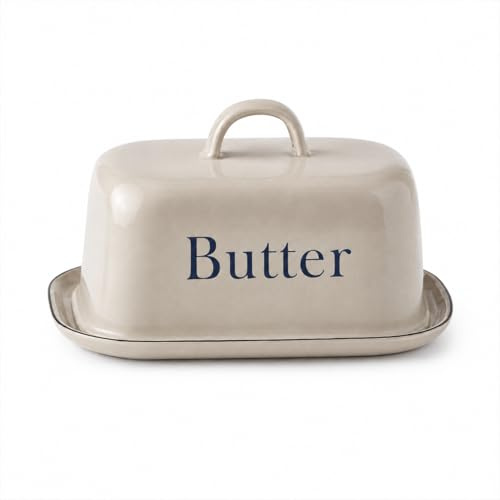 CKB LTD Burriera smaltata con coperchio, contenitore tradizionale per burro, accessorio da cucina rustica, stile country vintage, 18,5 cm x 13,5 cm x 8 cm (grigio tartufo)