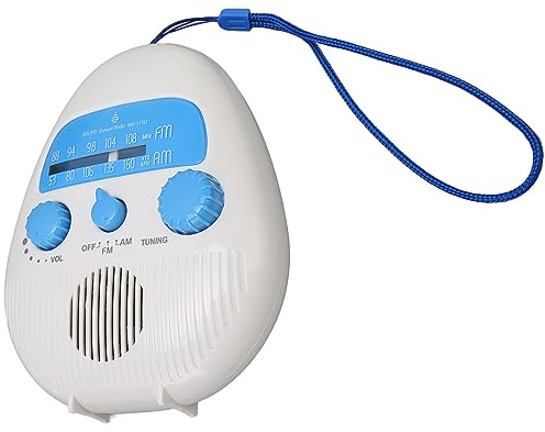 Vroomoto Duschradio Bärbar Badrumsradio Vattentät Badkar Radio AM FM Batteridriven Inbyggd Högtalare Roterande Ratt ABS för Badrum
