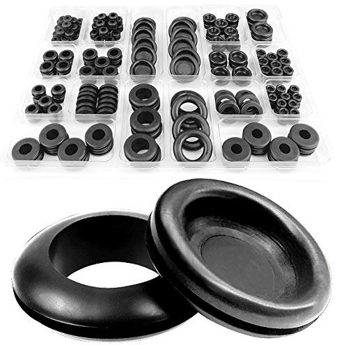 DSL Grommet Kit, 200pcs 18 Sizes Black Rubber Grommets for Holes Electrical Wire Gaskets Assortment for Cables, Wires, Hobs, Cars, Plugs, Electrical Conductor