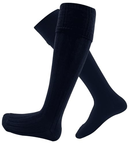 Mens Wool Kilt Hose Socks Made in Scotland Knee high traditional Scottish Occassions, Wedding, Kilt Walk, Leg Warmers Highland Wear (as8, alpha, l, x_l, regular, regular, Navy)