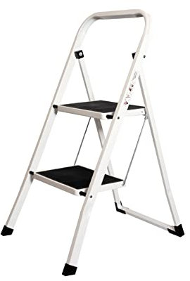 Escalera Plegable, Escalera 2 peldaños, domestica para hogar, Antideslizante, multifuncion, Resistente, 52.5x47x82.5cm 4kg (2 PELDAÑOS) Blanco