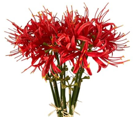 XIZHI 5 Stems Artificial Spider Lily Flowers 23.6 Inches Lycoris Bulbs Spider Lilies Artificial Flowers with Long Stem Real Touch for Photography Hotel Garden Decoration (Red)