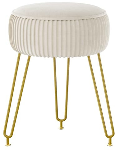 IBUYKE Velvet Round Foot Tabouret Ottoman, Maquillage Tabouret Table d'appoint, Siège de vanité en Velours, Pouf canapé Tabouret, Pieds en Acier doré, Laiteux RD-30M