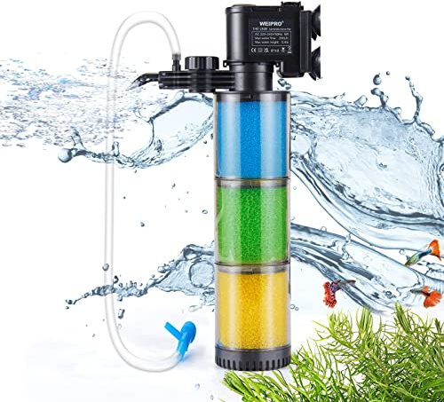 Weipro Internal Fish Tank Filter, 3-Stage Biochemical Sponge Filtration, 5W Adjustable Water Flow Submersible Aquarium Filter Pump for 50l ~ 120l Freshwater Saltwater Fish Tank, TH280B(330L/H)