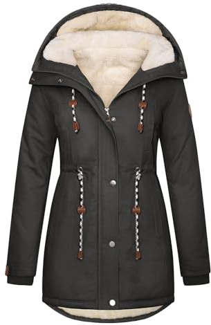 Xnova Vinterkappa dam vinterjacka parkas lång varm fodrad med huva, teddyfleece rockar dragkedja vinterparkas medium, vindtät bomull huva kappa fleece värme kvinnor utomhus, GRÅ, S