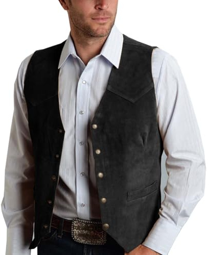 Allthemen Mens Suede Waistcoat V Neck Casual Sleeveless Jacket Slim Fit Business Formal Vest for Wedding Dinner