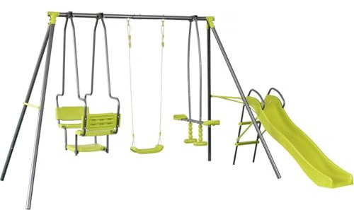Portique en métal avec Toboggan Ludo II avec 4 agrès - Vert