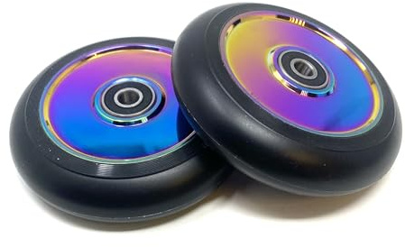 Team Dogz Paar 100 mm Neochrom-Regenbogen-UFO-Scooter-Räder mit hohlem Kern, ABEC9-Kugellager, passt auch für Sacrifice MGP (Paar Räder)