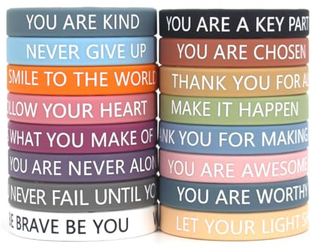 OUDQFCJ 16 Bracelets de Motivation en Silicone avec des Messages Positifs, Lot et Petit Cadeau Invité, d'Encouragement pour Enfants, Adolescents, Collègues et Employés, Maternelle, Maîtresse, Famille