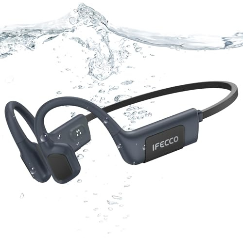 IFECCO Swimming Headphones Underwater - IP68 Waterproof Bone Conduction Headphones Bluetooth 5.4, Open Ear Earbuds with 32GB MP3 Player Memory for Swimming Running Cycling