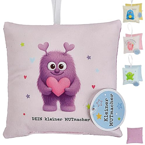Cepewa Mini Kissen Mutmacher 4er Set | 12x12cm Baumwolle 40g Polyesterfüllung Reißverschluss | Kuschelkissen einseitig Bedruckt 4 Designs zum Verschenken