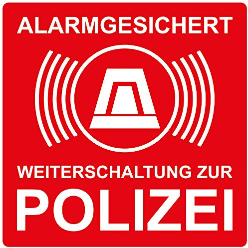 10 Stück Aufkleber Alarmgesichert Weiterleitung zur Polizei, rot, selbstklebend, kratz und Wetterfest