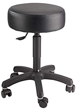 K&M 14094 Bühnenhocker Schwarz - Stahl, Kunstleder - Klassiker mit Stop & Go Rollen - Roll- und Standhocker in Einem, inkl. Gasdruckfeder