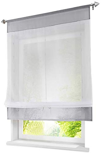 BAILEY JO 1er-Pack Raffrollo mit Tunnelzug Schön Gardinen Voile Transparent Vorhang (BxH 80x120cm, grau)
