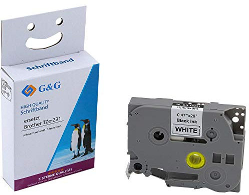 G&G Kompatibles Schriftband für Brother TZe-231 Schwarz auf Weiß 12mm x 8m Etikettenband für Brother P-touch H105 H110 1000 1005 1010 1280 D400 PT-H105 PT-H110