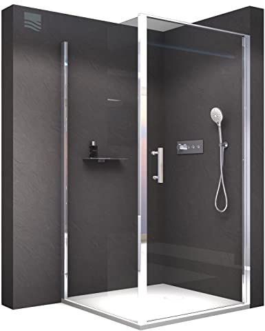 BERNSTEIN Duschkabine 100x100 Dusche mit Pendeltür und Hebe-/Senk Mechanismus Eckdusche 8mm ESG-Sicherheitsglas mit Nano-Beschichtung Eck-Duschkabine mit Türgriff aus Edelstahl