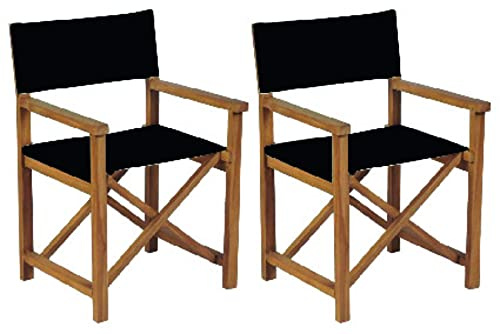 VERDELOOK | Coppia Sedie Regista Serie Legno Garden in Legno d’Acacia e Poliestere 58x50 cm altezza 84,5 cm, Nero, Per Esterno, Giardini e Terrazzi