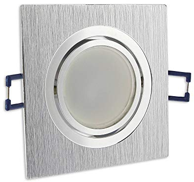 6x LED Einbaustrahler Set eckig - silber gebürstet 5 Watt neutralweiß 230V - GU10 Einbau-Leuchte schwenkbar Ø68mm Bohrloch - Einbau-Spot Decken-Strahler Deckeneinbaustrahler