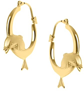 My Gold Damen Mädchen Creolen Delfin Gold Ohrringe Echtes Gelbgold 333/750 (8/18 Karat) Delphin Dreidimensional 20mm x 2mm Cheryl