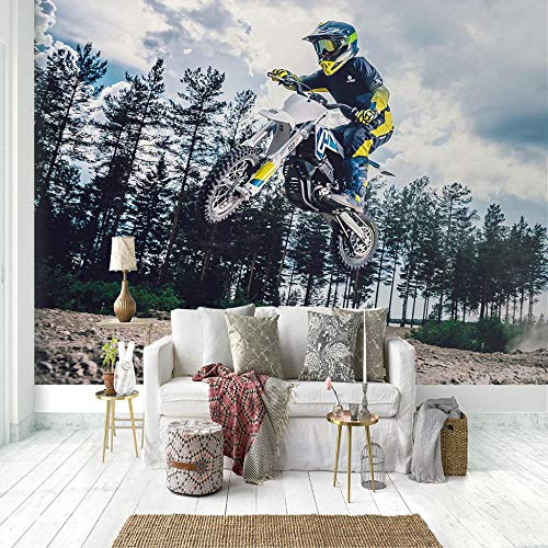 Papier Peint 3D Poster Poster Géant 3D Garçon, moto, locomotive Autocollant Mural Pour Salon Chambre À Coucher Couloir Moderne Espace Visuel De Paysage Naturel Murale 350X256cm