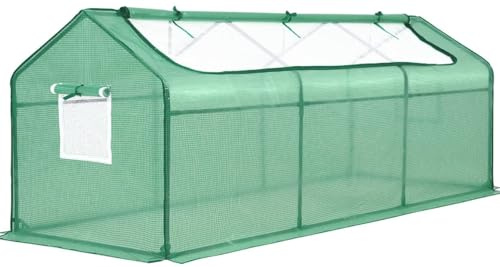 Quictent Tragbares Mini-Gewächshaus mit erhöhtem Boden, großer U-förmiger Netztür mit Reißverschluss und 2 Seitenfenstern, wasserdicht, UV-beständig, Hot House für drinnen und draußen, 241,3 x 91,4 x