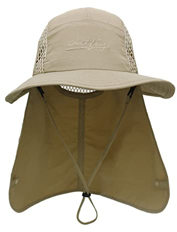 VanderHOME Sonnenhut Sonnenschutz Herren Damen Atmungsaktiv Mesh Cap UV Schutz Herren Nackenschutz Unisex Verstellbar Sommer Hut Wanderhut mit Kinnband, Hellbraun