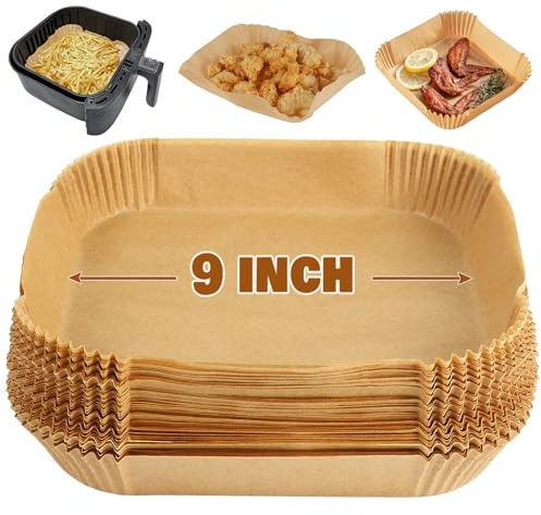 YQL Large Air Fryer Liners Square 9 inch for Single Basket 7L-10L (50pcs) | Disposable Air Fryer Accessories, Parchment Paper Compatible with Tefal Easy Fry Mega 7.5 L/Russell Hobbs XXL 8L/8.3L & Oven