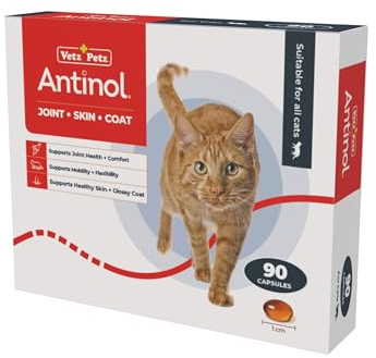 Antinol Vetz Petz Cat Joint Supplement – 100% Natural Green-Lipped Mussel Oil for Joint Health & Mobility – Full-Spectrum Omega-3s for Cats – No Fillers or Powders – 90 Softgel Capsules